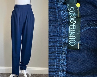 1990s Navy Stirrup Pants, Vintage Side Button Trousers