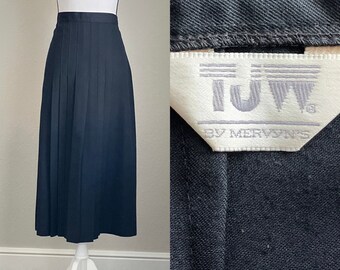 1990s Pleated Midi Skirt, Vintage Long Black Skirt