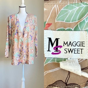 Blazer floral de túnica de la década de 1990, chaqueta vintage de línea larga