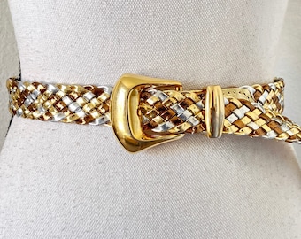 90s Skinny Gold Metal Mesh Woven Bronze Metallic Leather  display picture 1