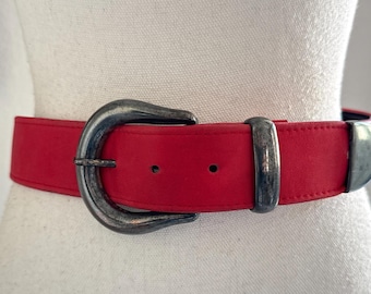 Calderon Vintage 80s Wavy Red Leather Belt With Gold Buckle L Vintage calderon belt - Gem main image 2