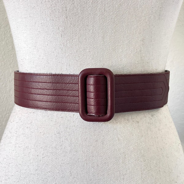 1970s Burgandy Leather Belt, Vintage Wide Cinch Belt