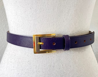 1980s Royal Purple Faux Leather Belt, Vintage Dark Plum Vegan Leather Belt