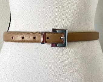 1980s Thin Taupe Belt, Vintage Light Tan Leather Belt