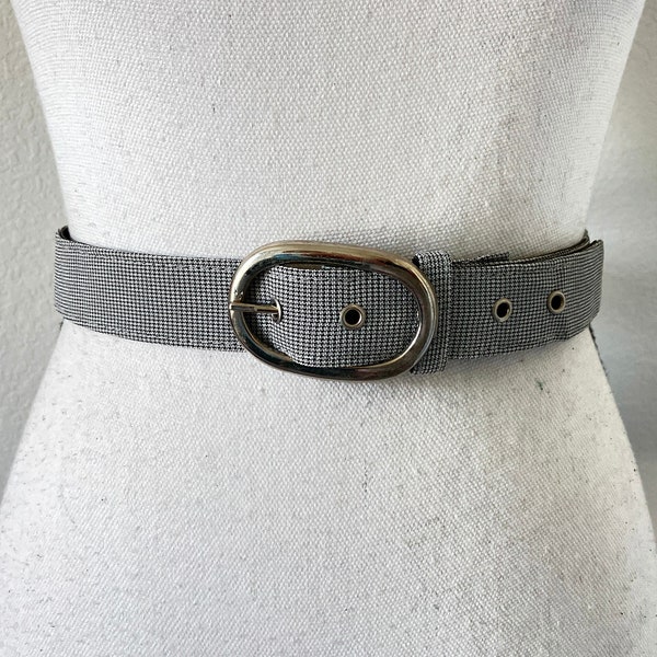 1980s Gingham Fabric Belt, Vintage Black and White Cloth Belt