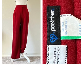 1970s Maroon Wool Trousers, Vintage Cranberry Red Slacks