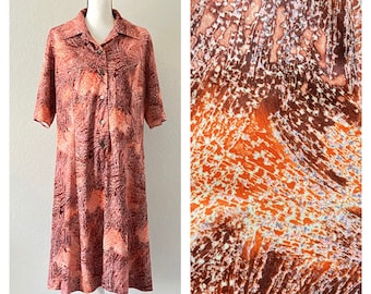 1970s Hand Made Shirt Dress, Vintage Hand Sewn Earth Tone Dress