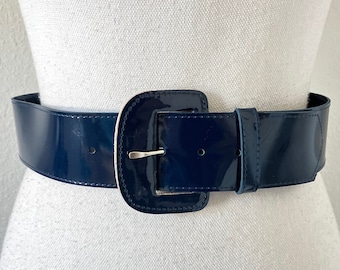 1980s Wide Navy Belt, Vintage Patent Cinch Belt