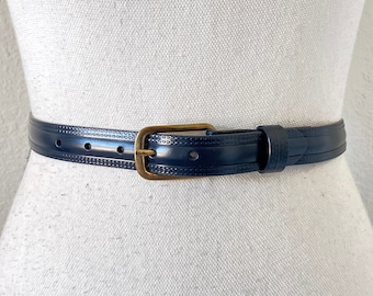 1970s Navy Vinyl Belt, Vintage Vegan Leather Belt