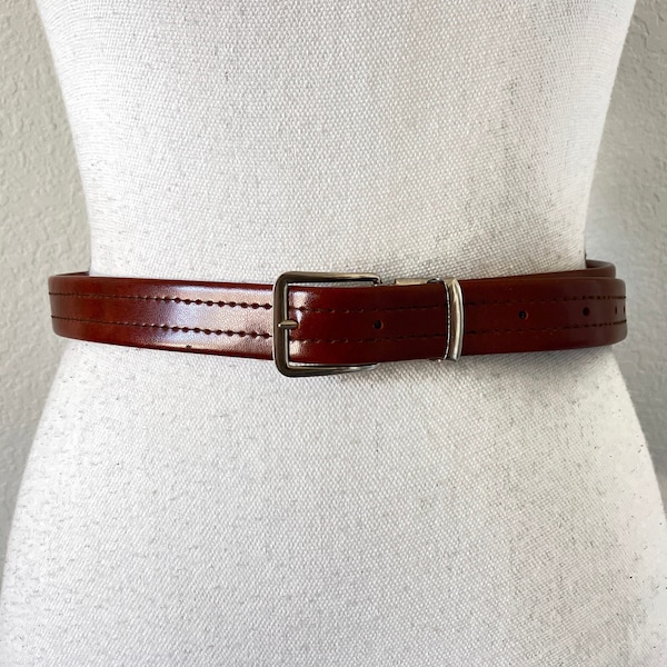 1970s Chestnut Faux Leather Belt, Vintage Naugahyde Belt