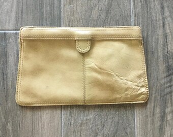 1970s Tan Leather Clutch, Vintage Beige Leather Bag