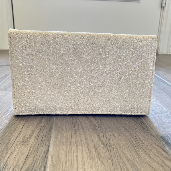 Ivoorkleurige glitter clutch uit de jaren 40, harde gestructureerde sprankelende tas uit de jaren 50