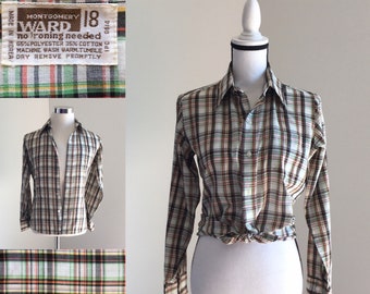 1970s Plaid Western Shirt, Vintage Western Style Shirt