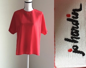 1980er Dolman Ärmel Bluse, Vintage Rote Boxy Bluse