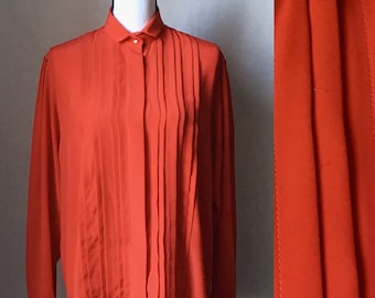 1980s Pleated Red Blouse, 1990s Red Blouse with Pleats