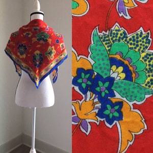1980s Red Floral Scarf, Vintage Phyllis Ann Accessories