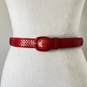 1980s Red Snakeskin Belt, Vintage Exotic Leather Belt - Etsy display picture 1