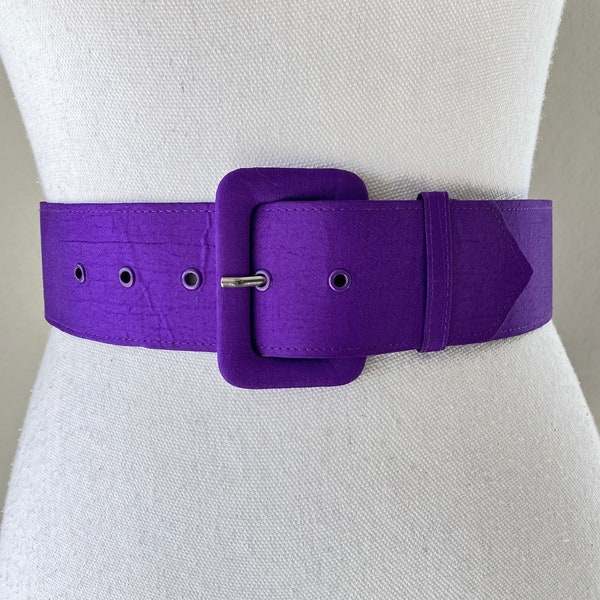 1980s Royal Purple Wide Belt, Vintage Fabric Cinch Belt