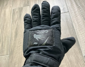 1980er Jahre Schwarze Thinslate Handschuhe, Vintage Handgelenk Cinch Ski Handschuhe