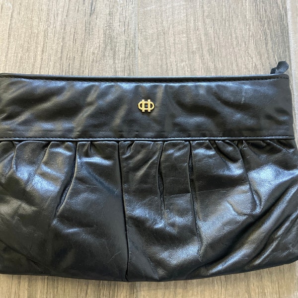 1970s Black Leather Clutch, 1980s Pleated Hand Held Bag