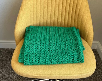 vintage Kelly Green Afghan, petite couverture vintage en tricot à la main