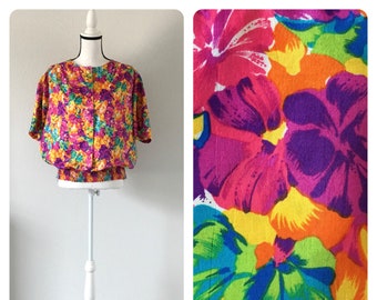 80er Jahre Bluse, Vintage Seidiges Sweatshirt
