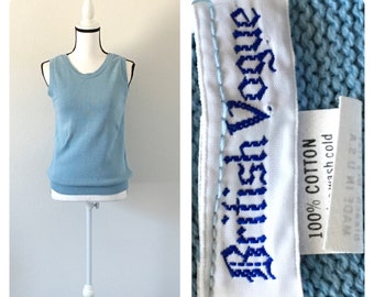 1960s Blue Sweater Vest, Vintage Sleeveless Layering Sweater