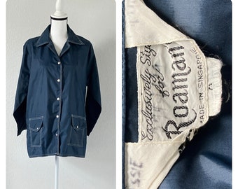 1960s Unisex Rain Coat, Vintage Navy Windbreaker