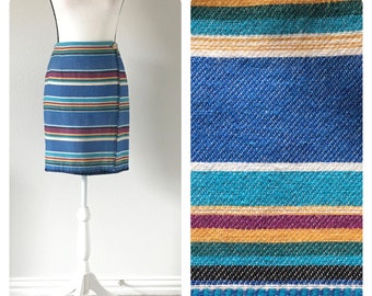 1990s Striped Wrap Skirt, Vintage Multicolored Cotton Blend Skirt