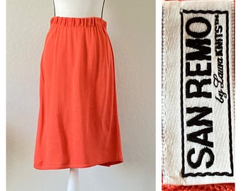 1960s Coral Sweater Skirt, Vintage Orange Knit Skirt