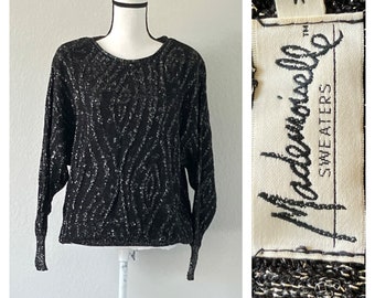 1980s Glam Winter Sweater, Vintage Metallic Thread Sweater
