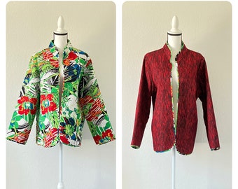 Vintage Reversible Quilted Jacket, 1990s Asian Inspired Blazer