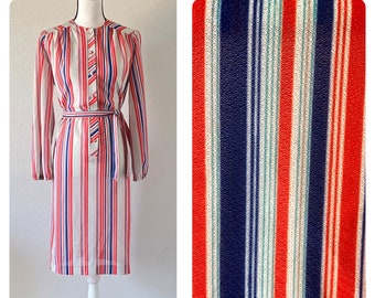 1960s Striped Belted Dress, 1970s Dress with Stripes