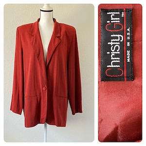 1980s Rust Boyfriend Blazer, Vintage Long Line Orange Jacket
