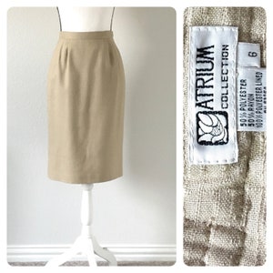 1980s Khaki Skirt, Vintage Tan Midi Skirt
