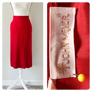 1970s Pleated Red Linen Skirt, Vintage Flared Wool Blend Skirt image 1