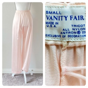 1970s Pink Nylon Pajama Pants, Vintage Satin PJ Pants