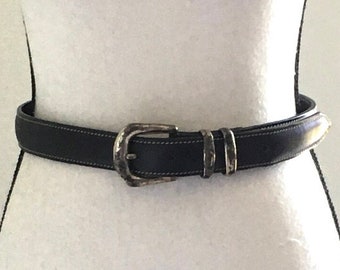 1990s Leather and Metal Ring Belt Leather and Metal Trouser Belt Size M Leather and Chain Waist Belt 32 to 34