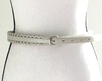 70er Weißer Ledergürtel, Vintage Ledergürtel mit Peitschenstich