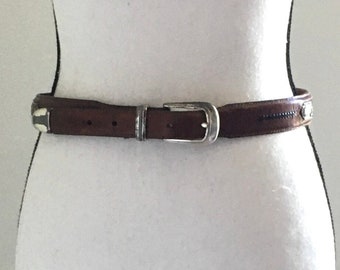 Vintage Brighton Leather Golf Belt: 1990s Concho Design, Size 32