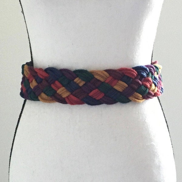 1970s Braided Belt,1970s Multicolored Belt,Vintage Braided Colorful Belt,Vintage Belt with Velcro Closure,Rear Buckle Belt