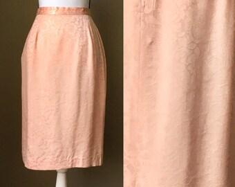 80s Floral tropical skirt with side pockets and back split in pink size 12 for Women by Pure Argenti Vintage work Clothes B1-2026