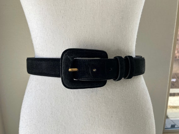 1980s Black Suede Belt, Vintage Wide Leather Belt - image 1