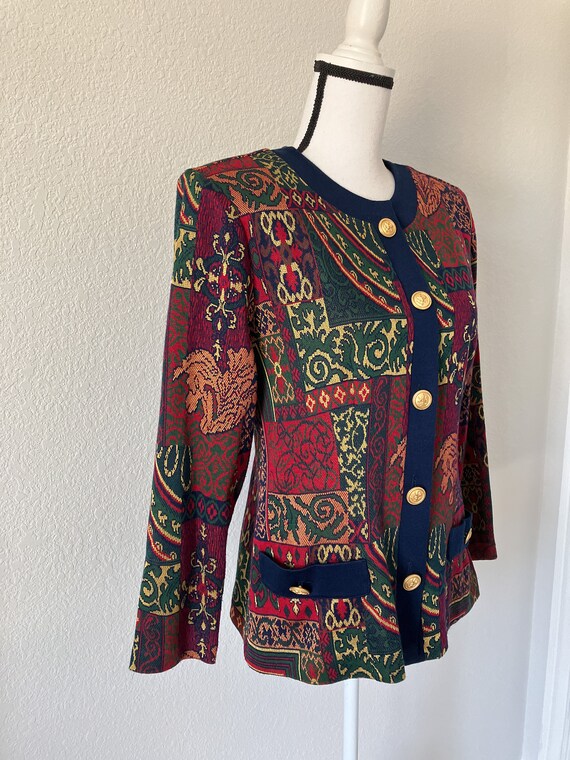 1980s Baroque Sweater Blazer, Vintage Cardigan Ja… - image 4