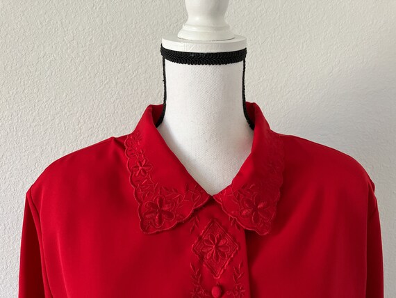 1980s Embroidered Blouse, Vintage Top with Scallo… - image 3