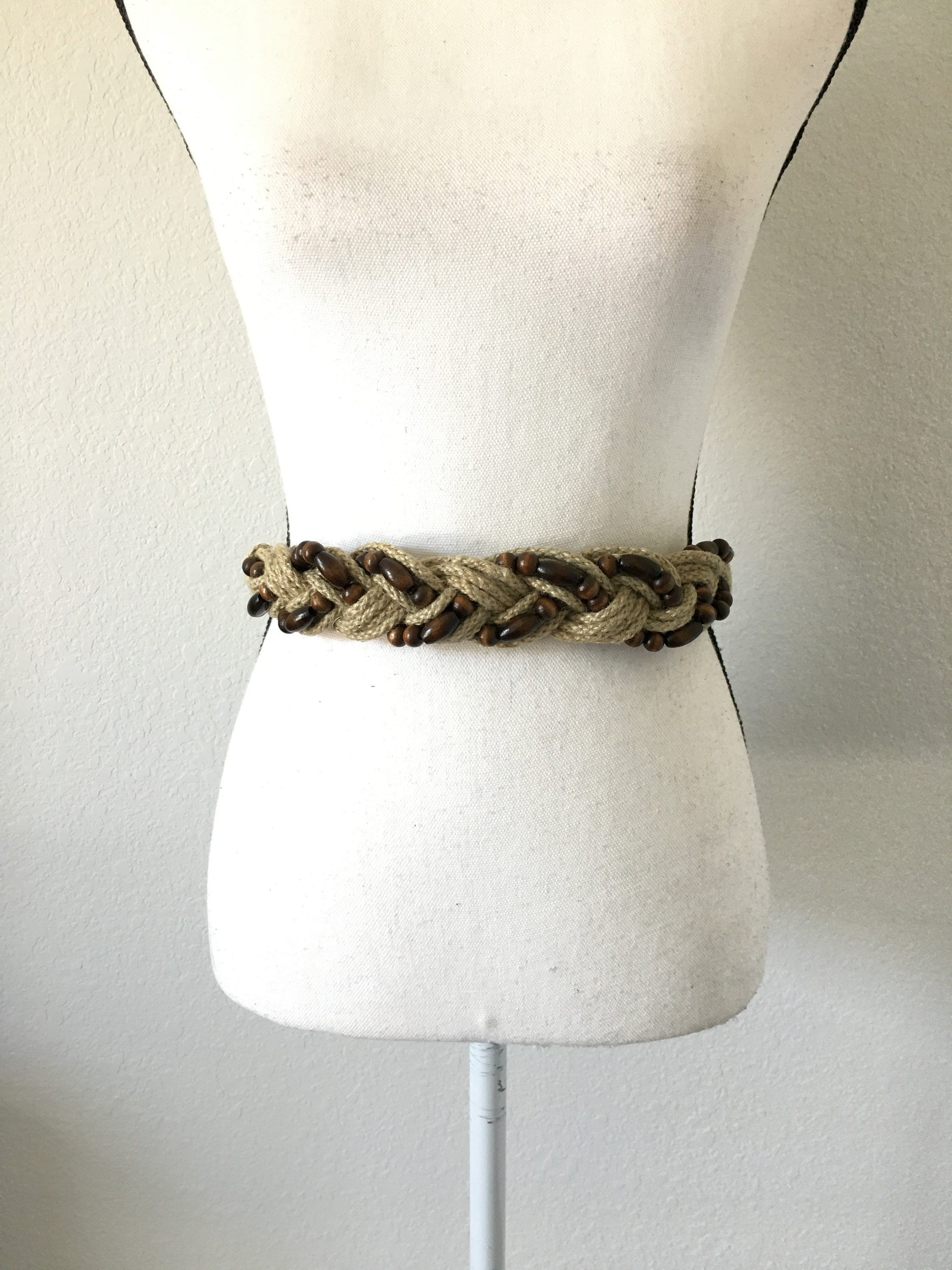 Boho Beach Vintage Woven Natural Rope Waist Belt - Neutral Kefley Braided Boho Belt for Women Thin Beaded Bohemian Rope  main image 3
