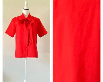 1980s Tie Neck Blouse, Vintage Shirt with Bow Collar