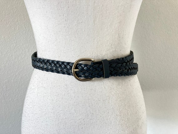 1980s Navy Braided Belt, Vintage Dark Blue Woven … - image 1