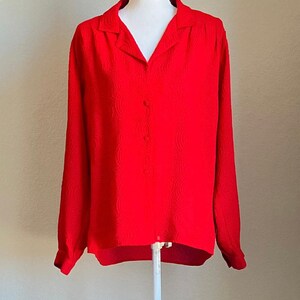 1970s Red Textured Polyester Blouse, Vintage Blouse with Swirl Pattern image 2