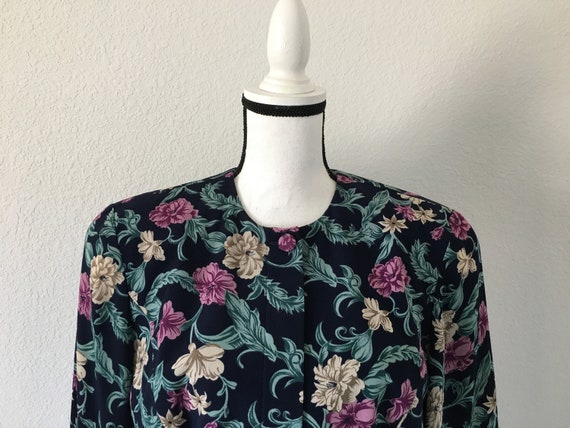 1990s Dark Floral Blazer, Vintage Cropped Jacket - image 3
